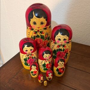 Hand-Painted Red and Yellow Nesting Dolls